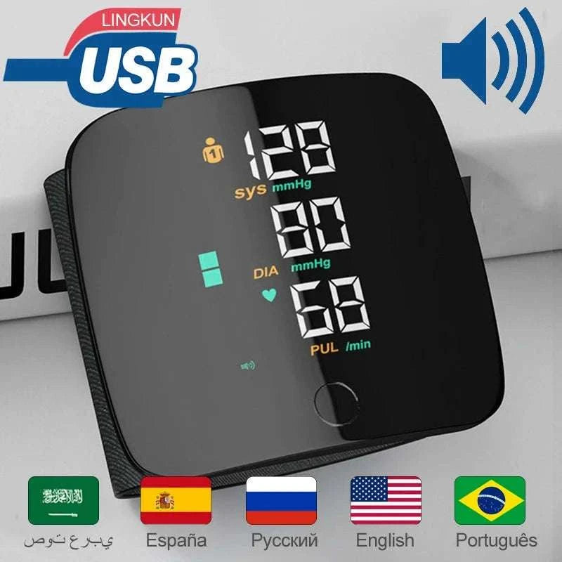 Wrist Blood Pressure Monitor with LED Display and Voice Prompt-Russian Voice