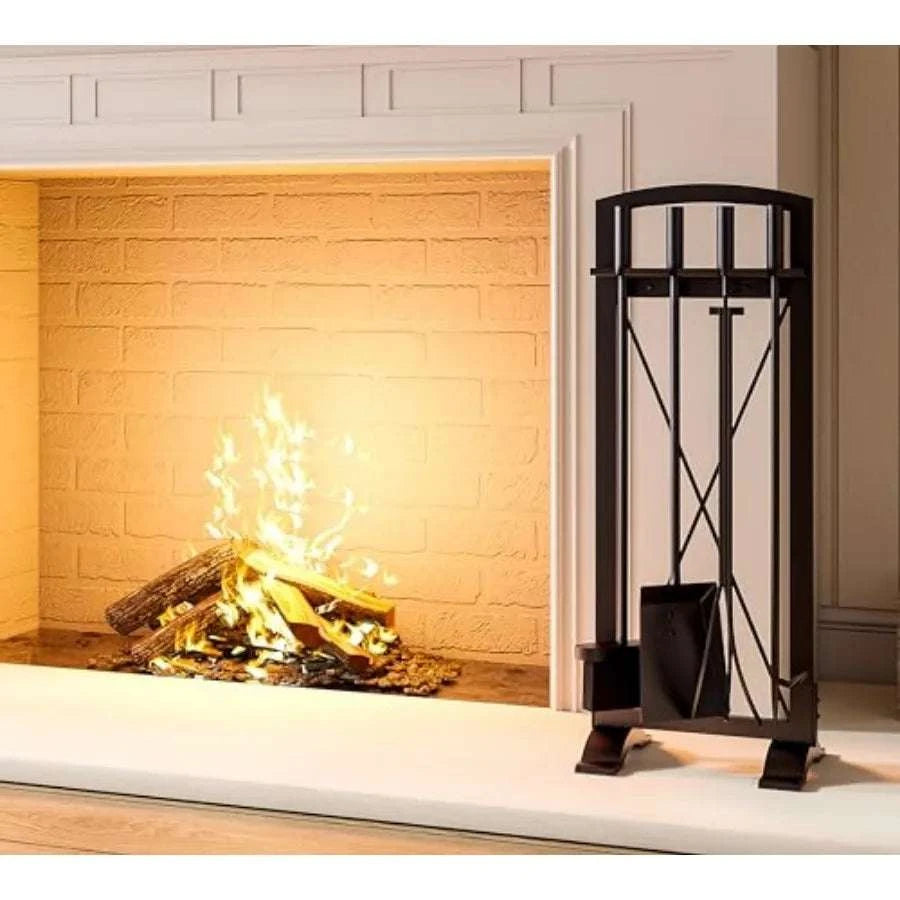 Wrought Iron Fireplace Tool Set with Poker, Tongs, Shovel & Broom-United States / aspic