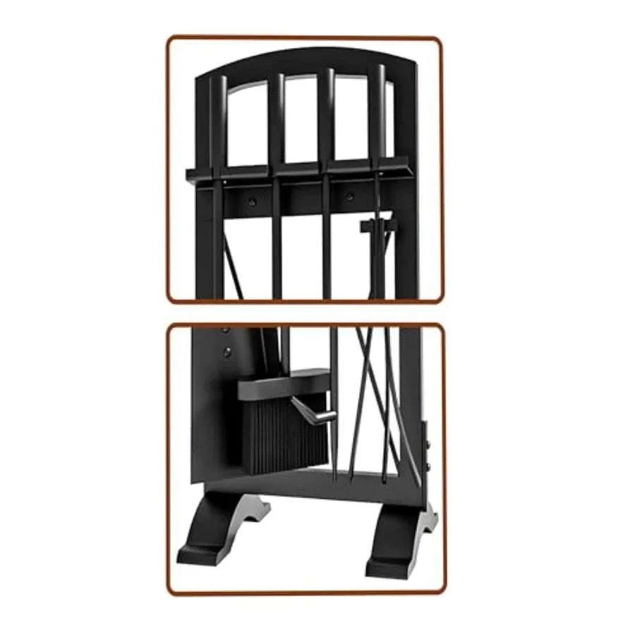 Wrought Iron Fireplace Tool Set with Poker, Tongs, Shovel & Broom-United States / aspic