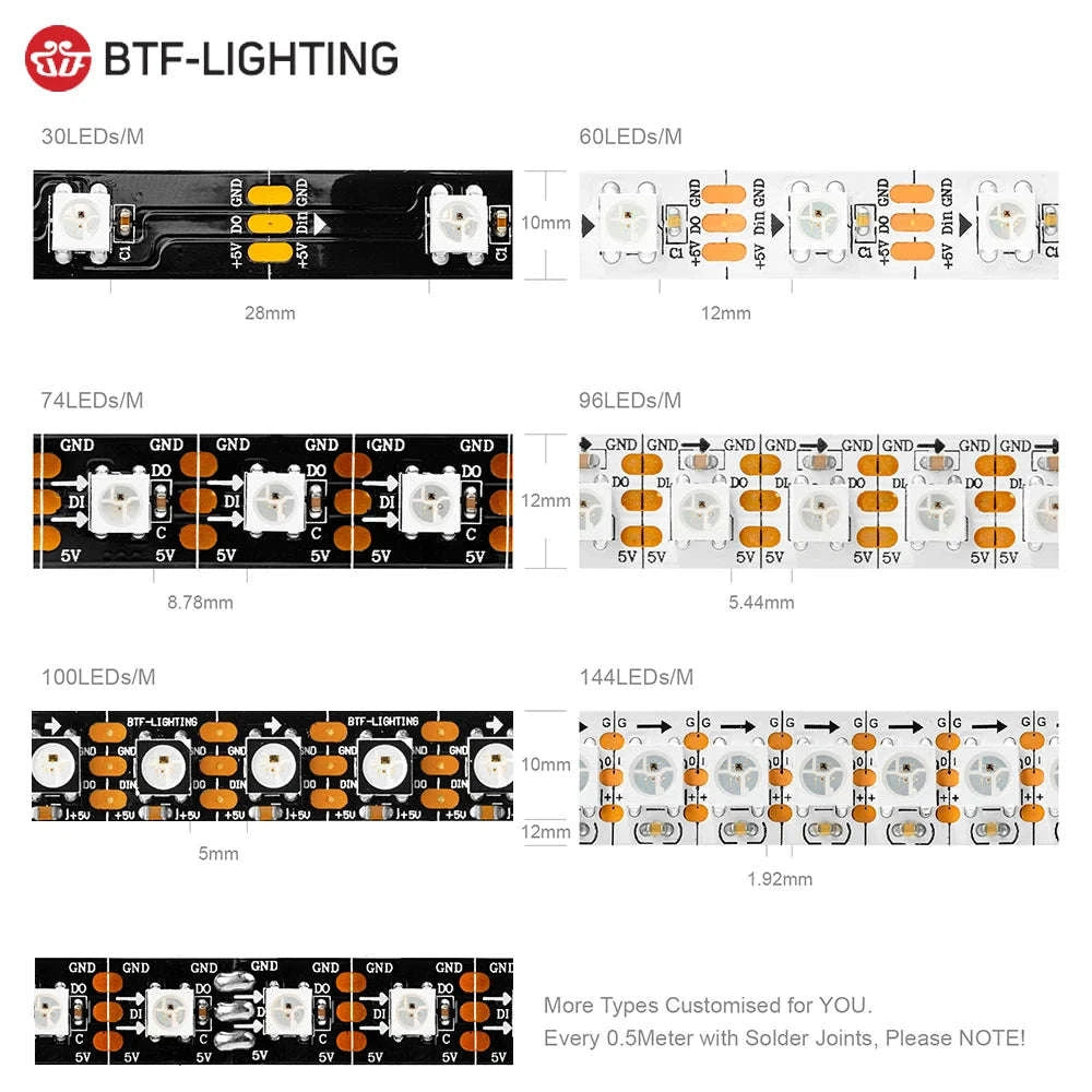 WS2812B Individually Addressable RGB LED Strip Light-WS2812BECO Black PCB / 2m 100 IP30 / China Mainland