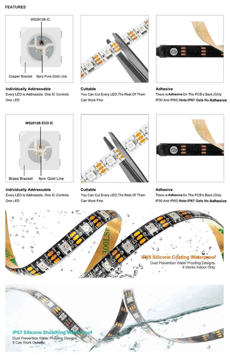 WS2812B Individually Addressable RGB LED Strip Light-WS2812BECO Black PCB / 2m 100 IP30 / China Mainland