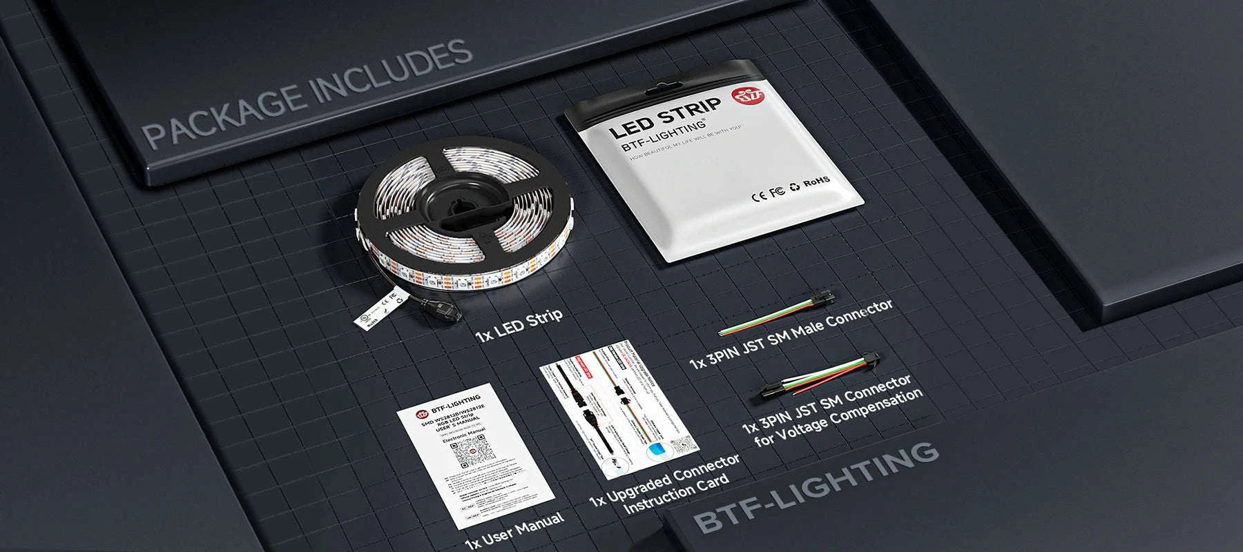 WS2812B Individually Addressable RGB LED Strip Light-WS2812BECO Black PCB / 2m 100 IP30 / China Mainland