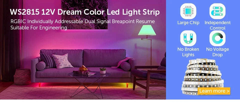 WS2812B Individually Addressable RGB LED Strip Light-WS2812BECO Black PCB / 2m 100 IP30 / China Mainland