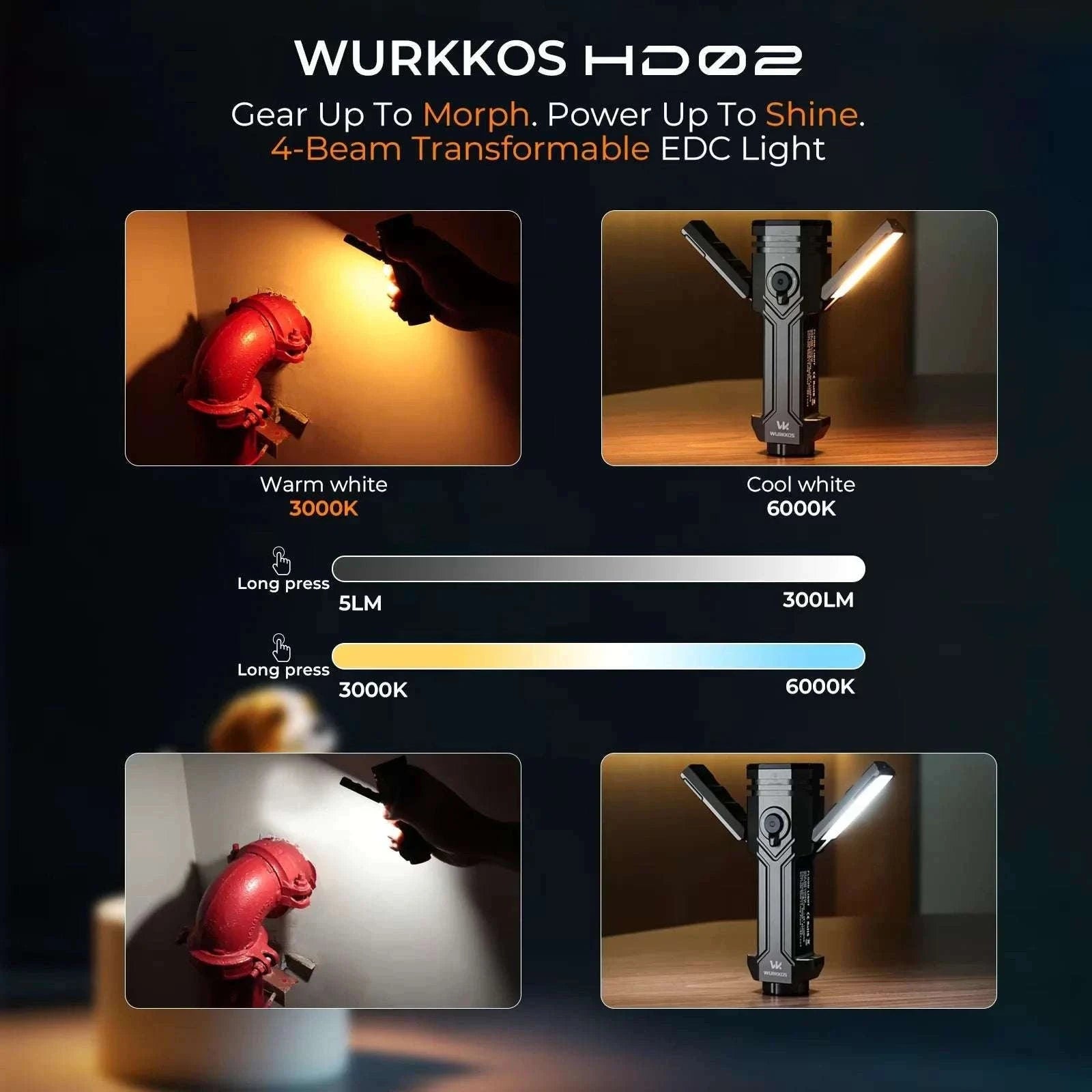 Wurkkos HD02 LED Camping Light with UV, Green Beam & Magnetic Mount-Starry Night Gray / United States