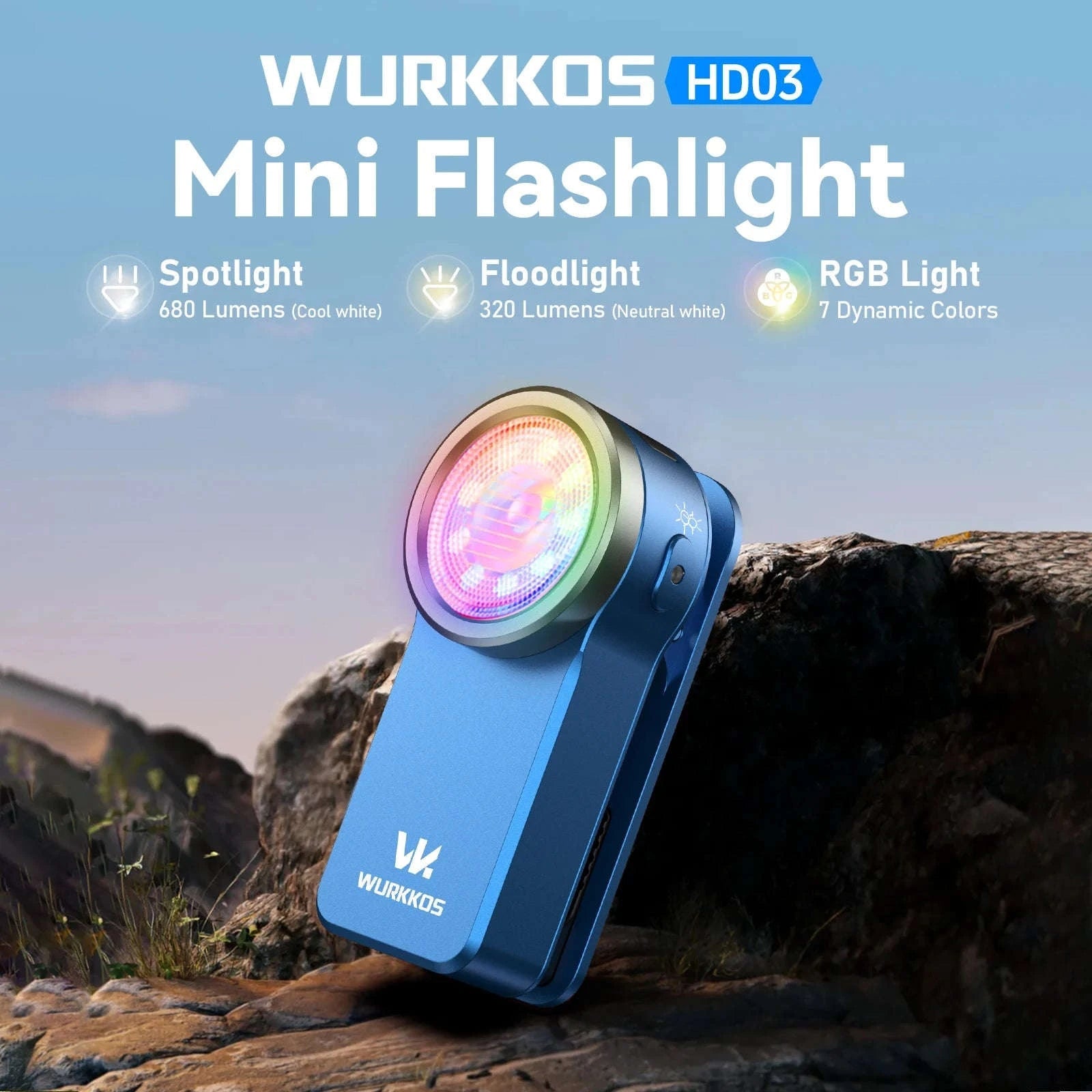 Wurkkos HD03 Clip Light 680LM Pocket Flashlight-Blue / brazil / 6000-6500K