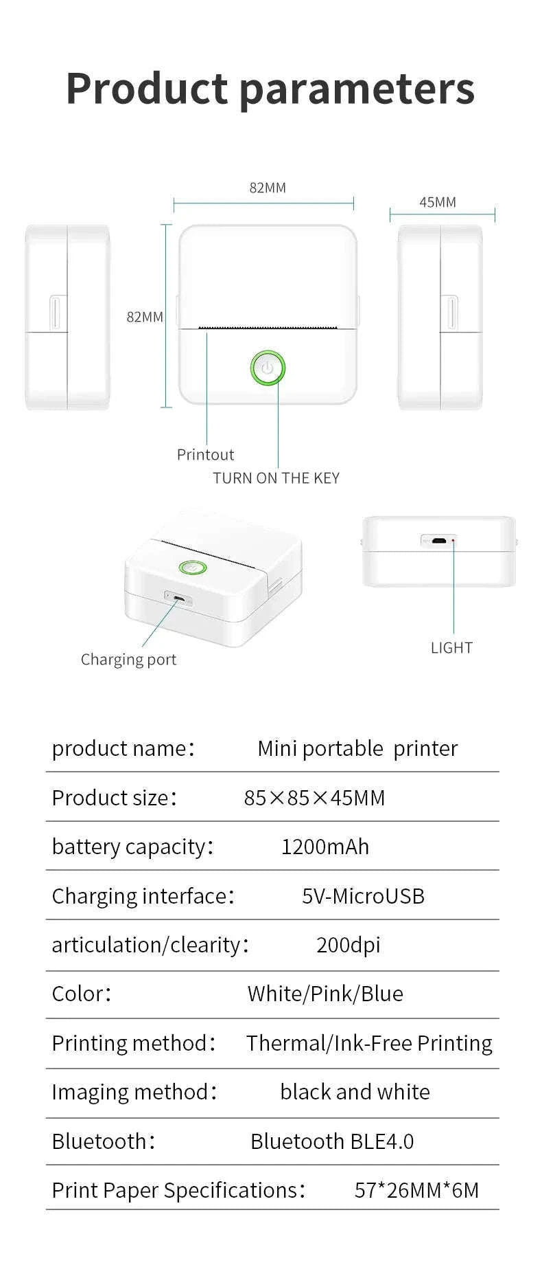 X6 Mini Thermal Printer for Labels, Notes & Photos-White-set 1