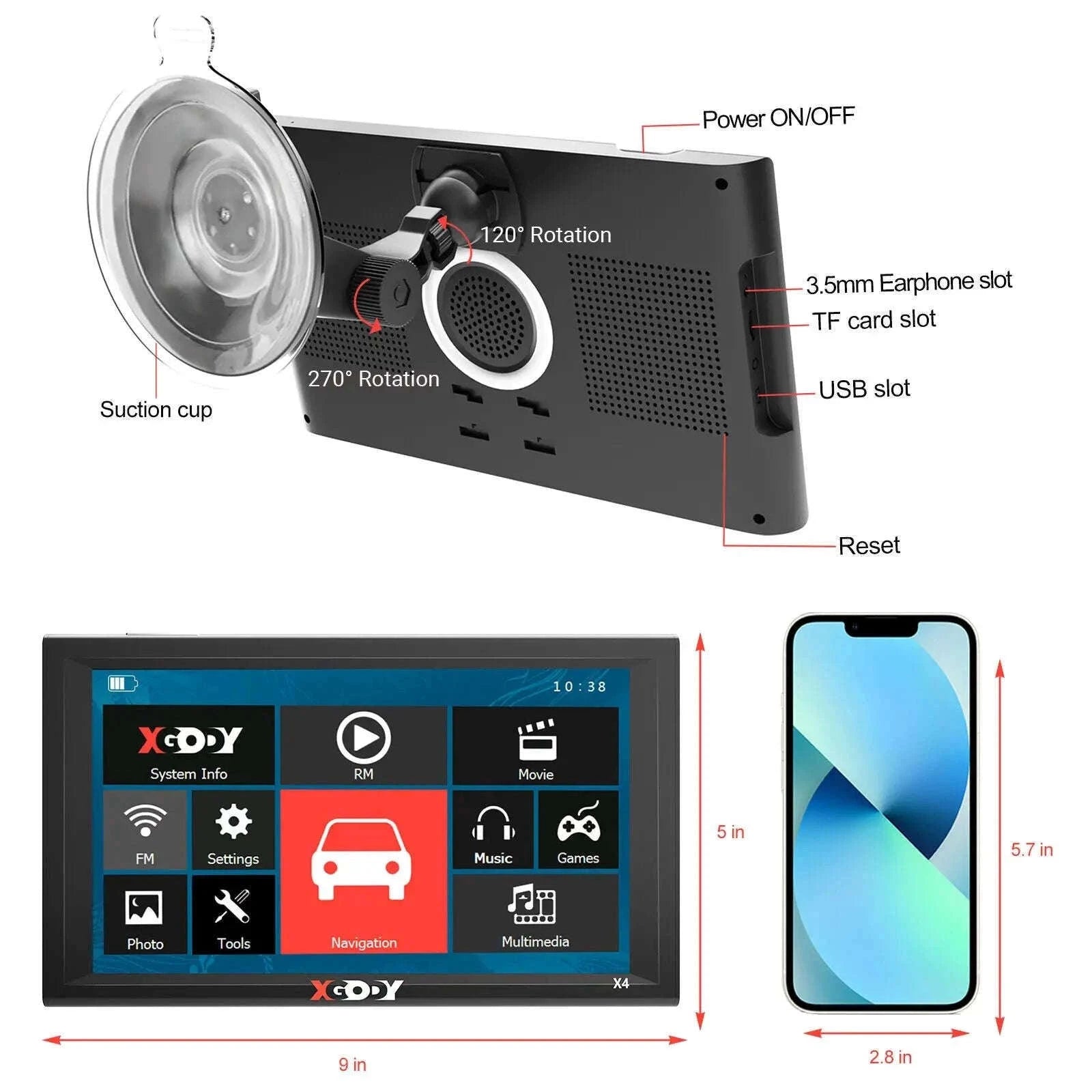 XGODY 9-Inch Truck Sat Nav with UK and Europe Maps-9" / Europe / Germany|black