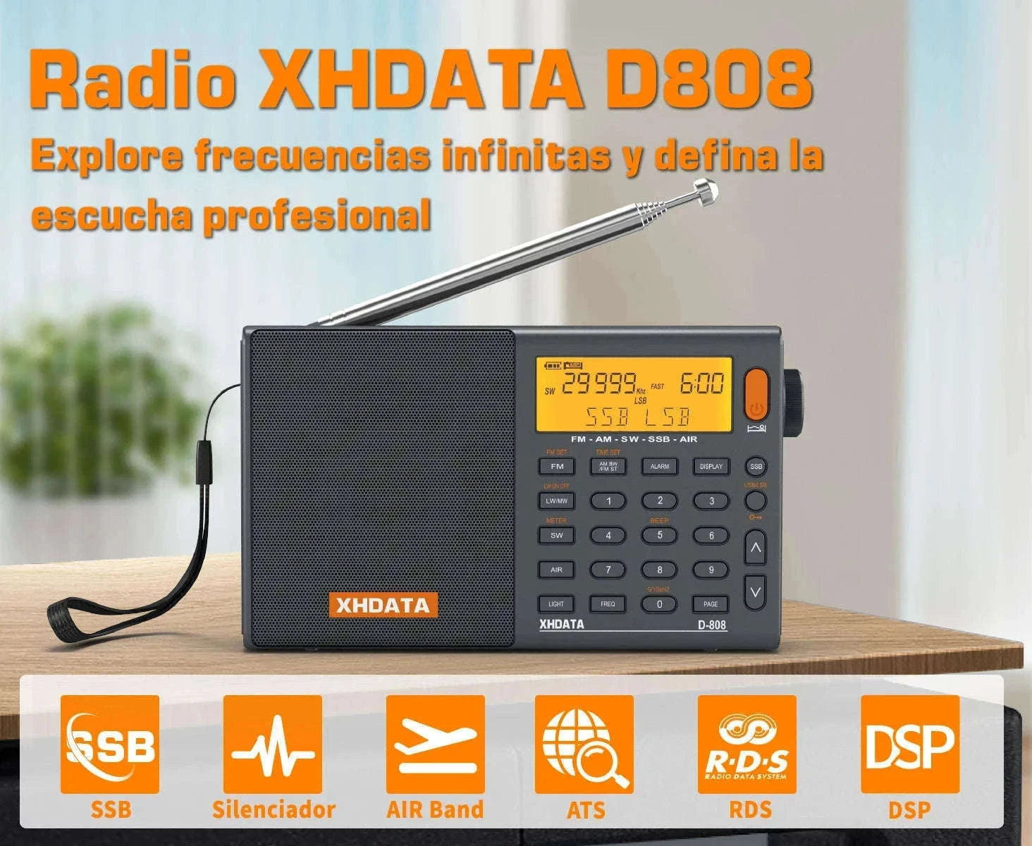XHDATA D-808 Multiband Portable Radio with SSB, AIR & DSP Tuning-XHDATA-Gray / GERMANY