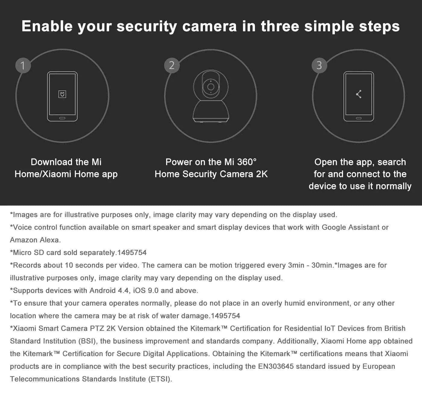 Xiaomi 2K Indoor Smart Camera 360° WiFi Baby Monitor Security Cam-Add AU Adapter