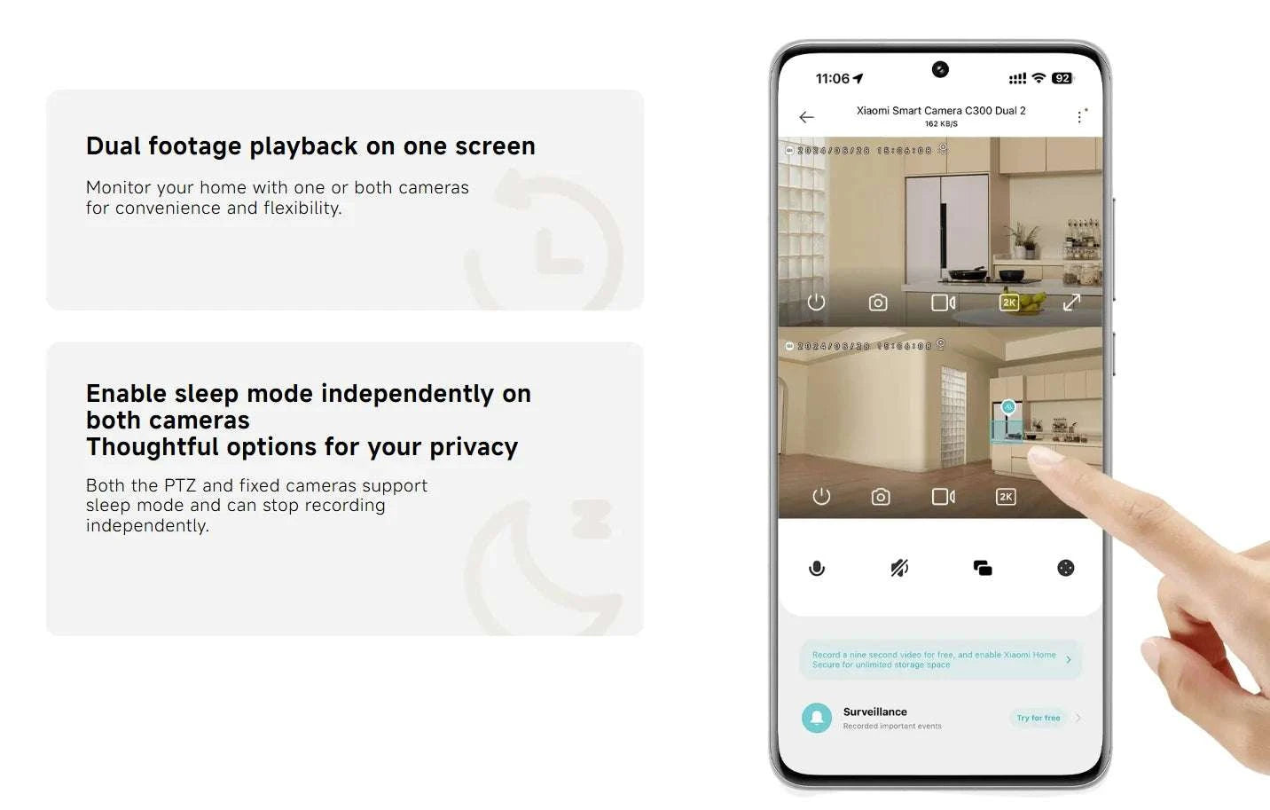 Xiaomi C300 Dual Lens Smart Camera 360° AI WiFi 6 Home Security-Add UK Adapter