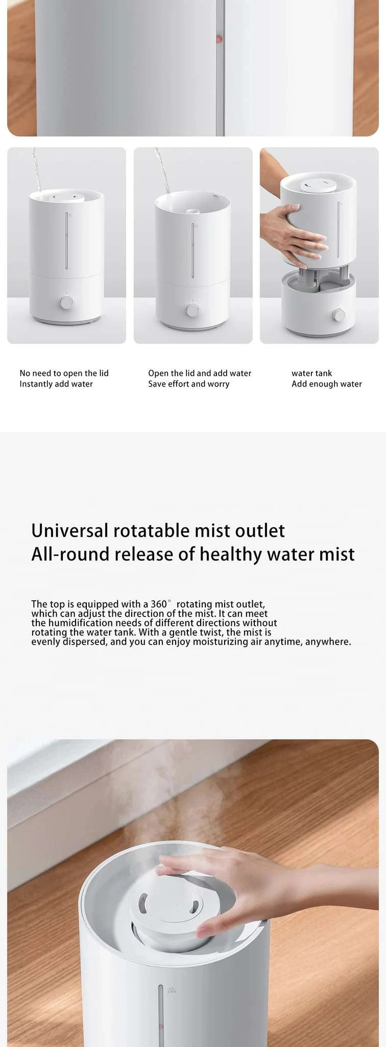 Xiaomi Humidifier 2 4L Quiet Mist Air Humidity Control 300mL/h-WHITE / EU