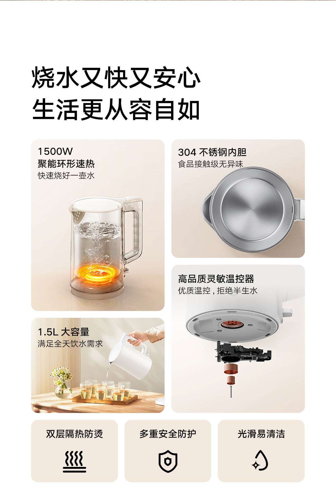 Xiaomi Mi Electric Kettle N1 1.5L 1500W Fast Boil Double-Layer-WHITE / UK
