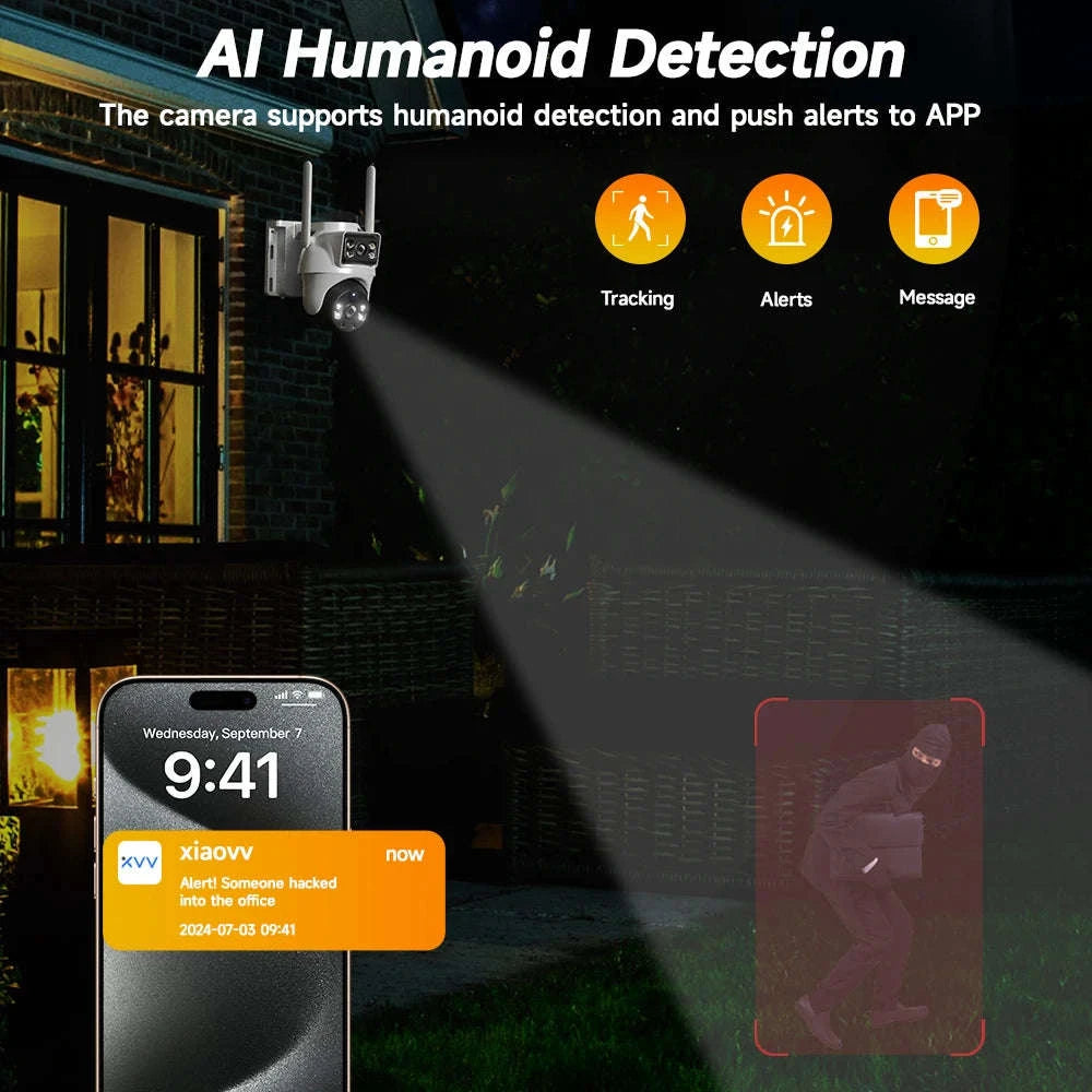 xiaovv 8MP 4K Wireless Solar Camera 4G Sim Outdoor Dual Lens  IP Camera PIR Night Vision V380 Pro CCTV Security Protection Monitor-8MP / EU Plug / Australia