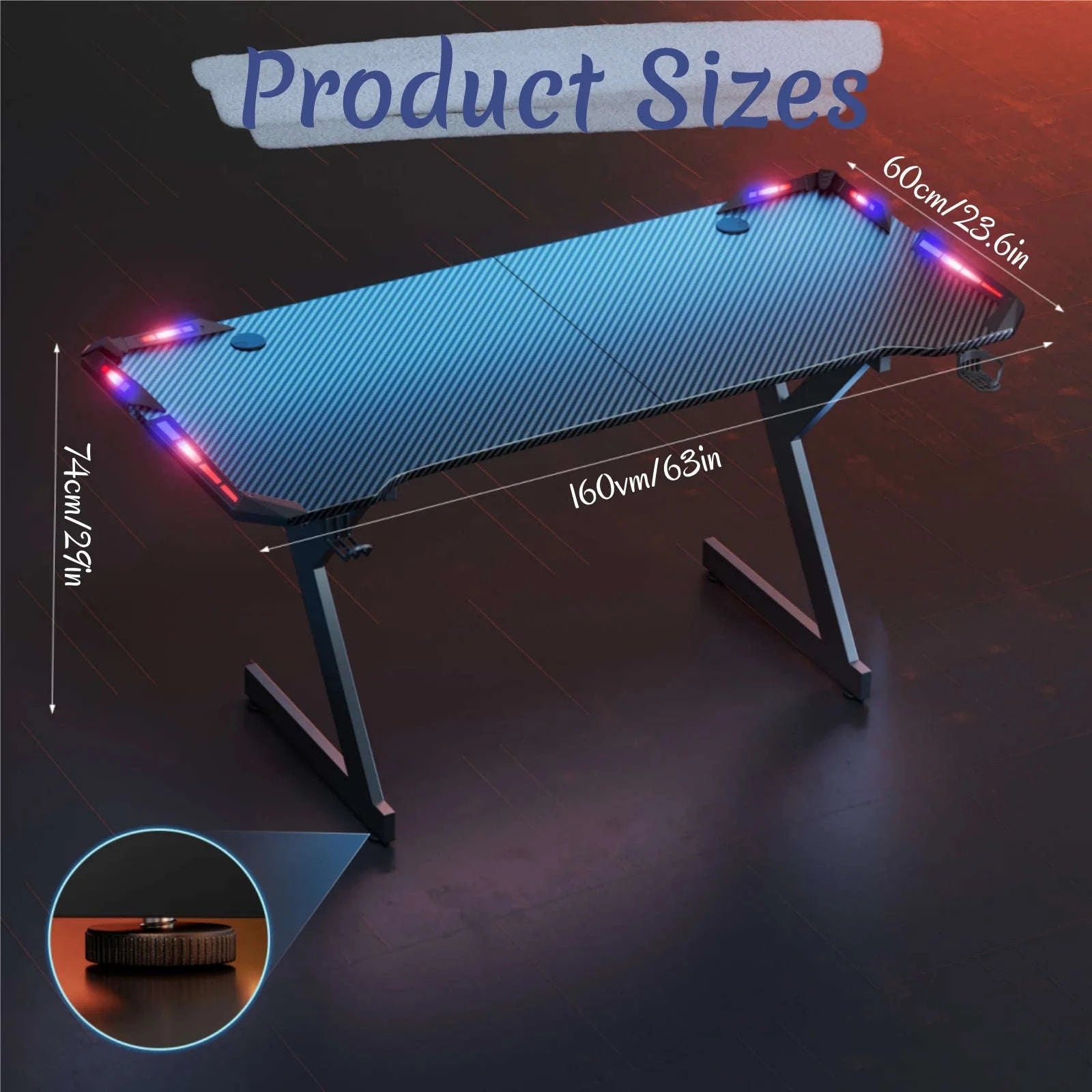 Y-Shaped RGB Gaming Desk with Cup Holder and Headphone Hook-48 Inch / United States