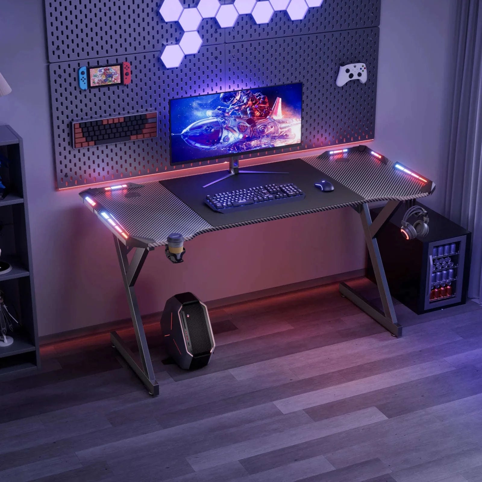 Y-Shaped RGB Gaming Desk with Cup Holder and Headphone Hook-48 Inch / United States