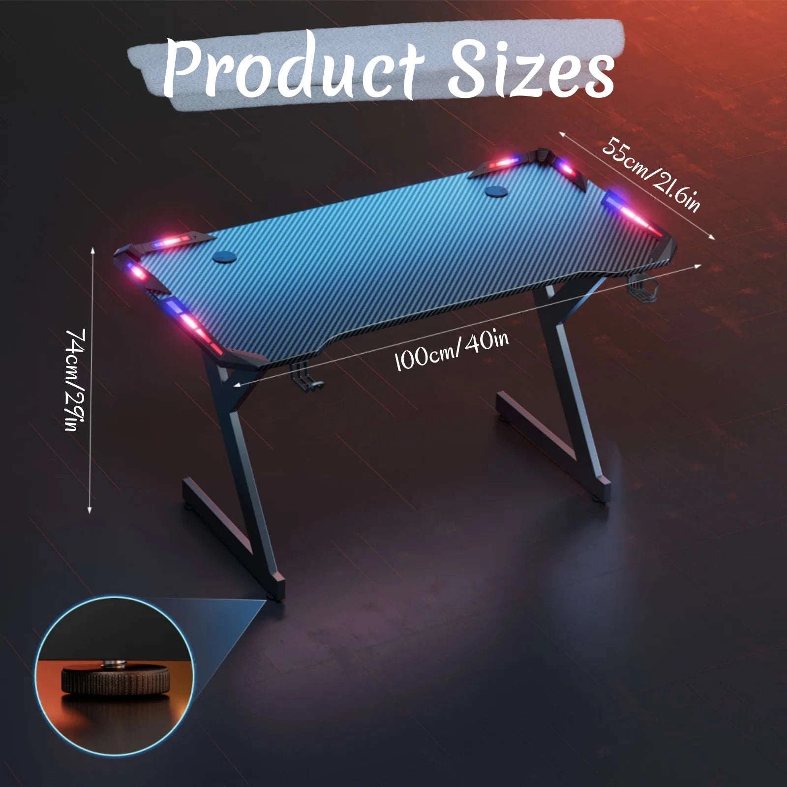 Y-Shaped RGB Gaming Desk with Cup Holder and Headphone Hook-48 Inch / United States