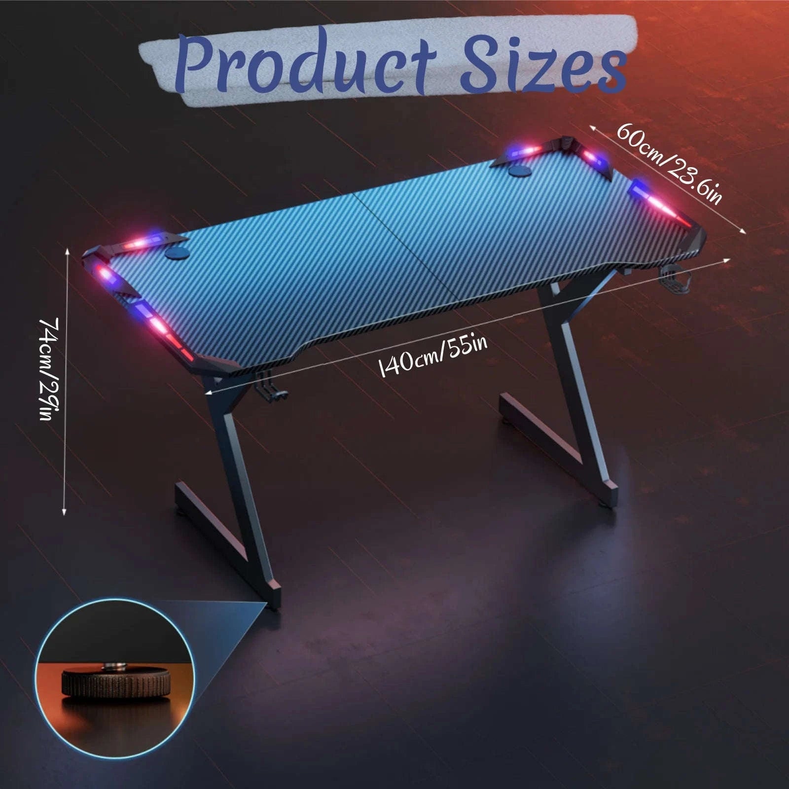 Y-Shaped RGB Gaming Desk with Cup Holder and Headphone Hook-48 Inch / United States