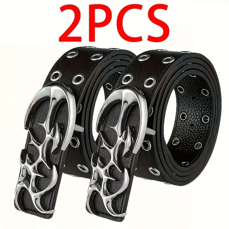 Y2K Hollow Punk Belt – Stylish PU Leather Unisex Accessory-Style-D / 110cm