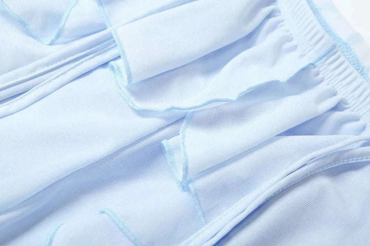 Y2K Patchwork Sheer Flare Pants Women Low Rise Stretch Trousers-Blue / S