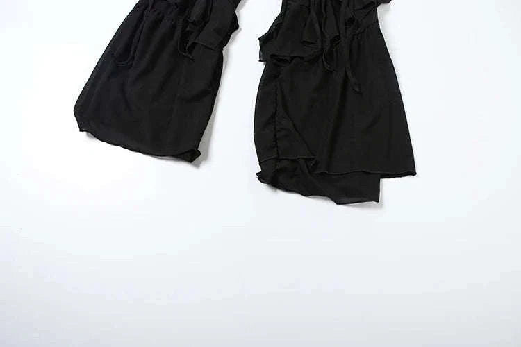 Y2K Patchwork Sheer Flare Pants Women Low Rise Stretch Trousers-Blue / S