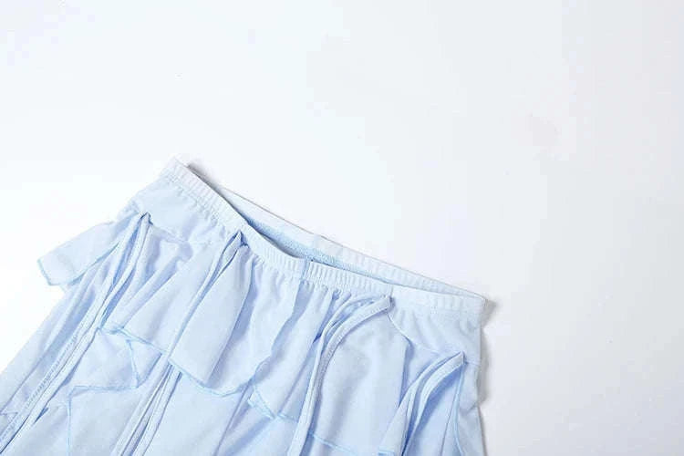 Y2K Patchwork Sheer Flare Pants Women Low Rise Stretch Trousers-Blue / S
