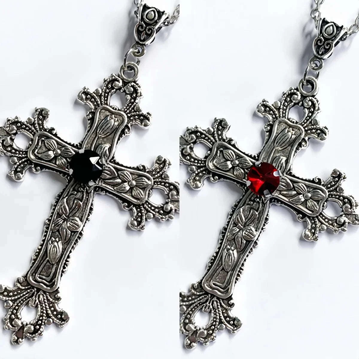Y2K Punk Crystal Cross Pendant Necklace-style1