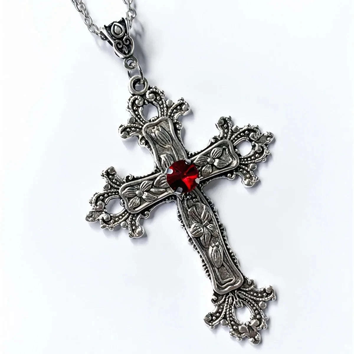 Y2K Punk Crystal Cross Pendant Necklace-style1
