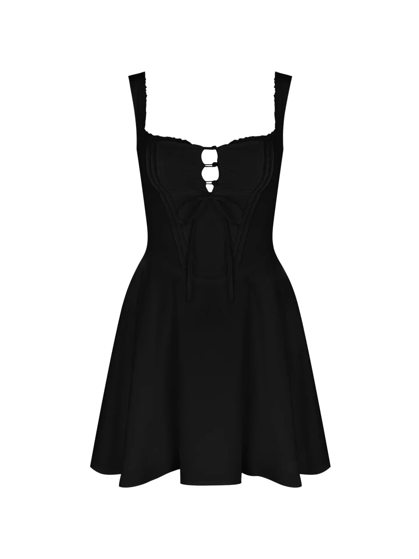 Yellow A-Line Dress with Lace-Up Detail and Mini Length-Yellow / XS