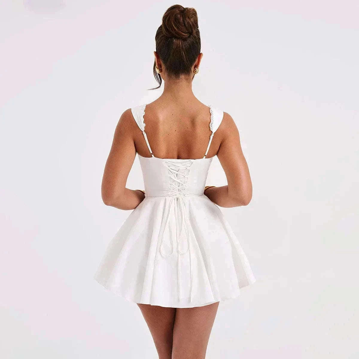 Yellow A-Line Dress with Lace-Up Detail and Mini Length-Yellow / XS