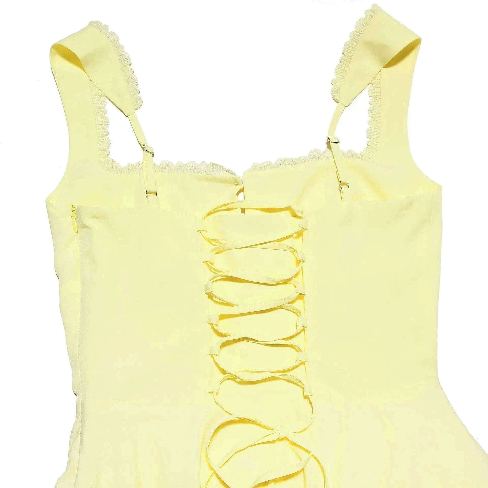 Yellow A-Line Dress with Lace-Up Detail and Mini Length-Yellow / XS