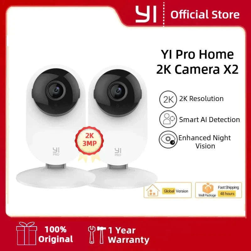 YI 2K 3MP Indoor Security Camera with Night Vision & AI Detection-2pcs / EU Plug / China Mainland