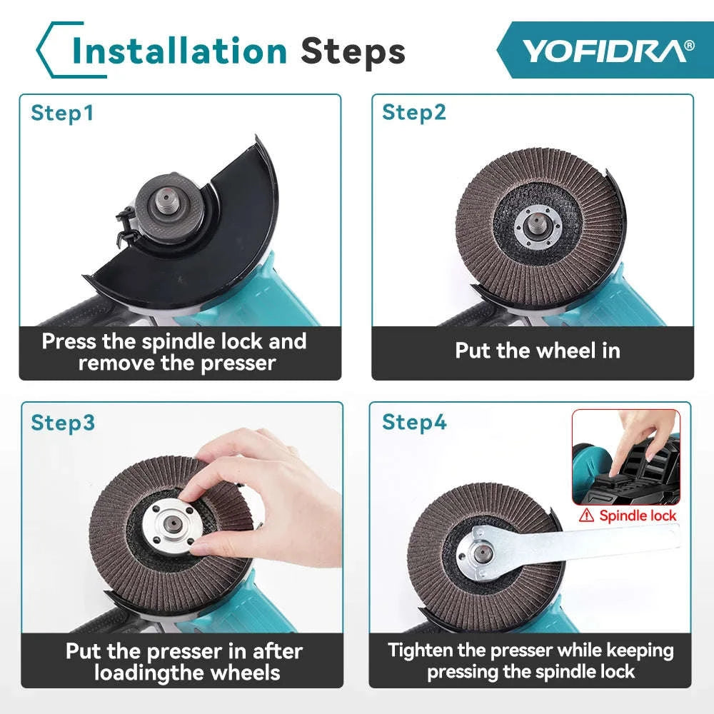 YOFIDRA 125mm Brushless Angle Grinder 2000W Cordless Power Tool-Without Battery / GERMANY / EU