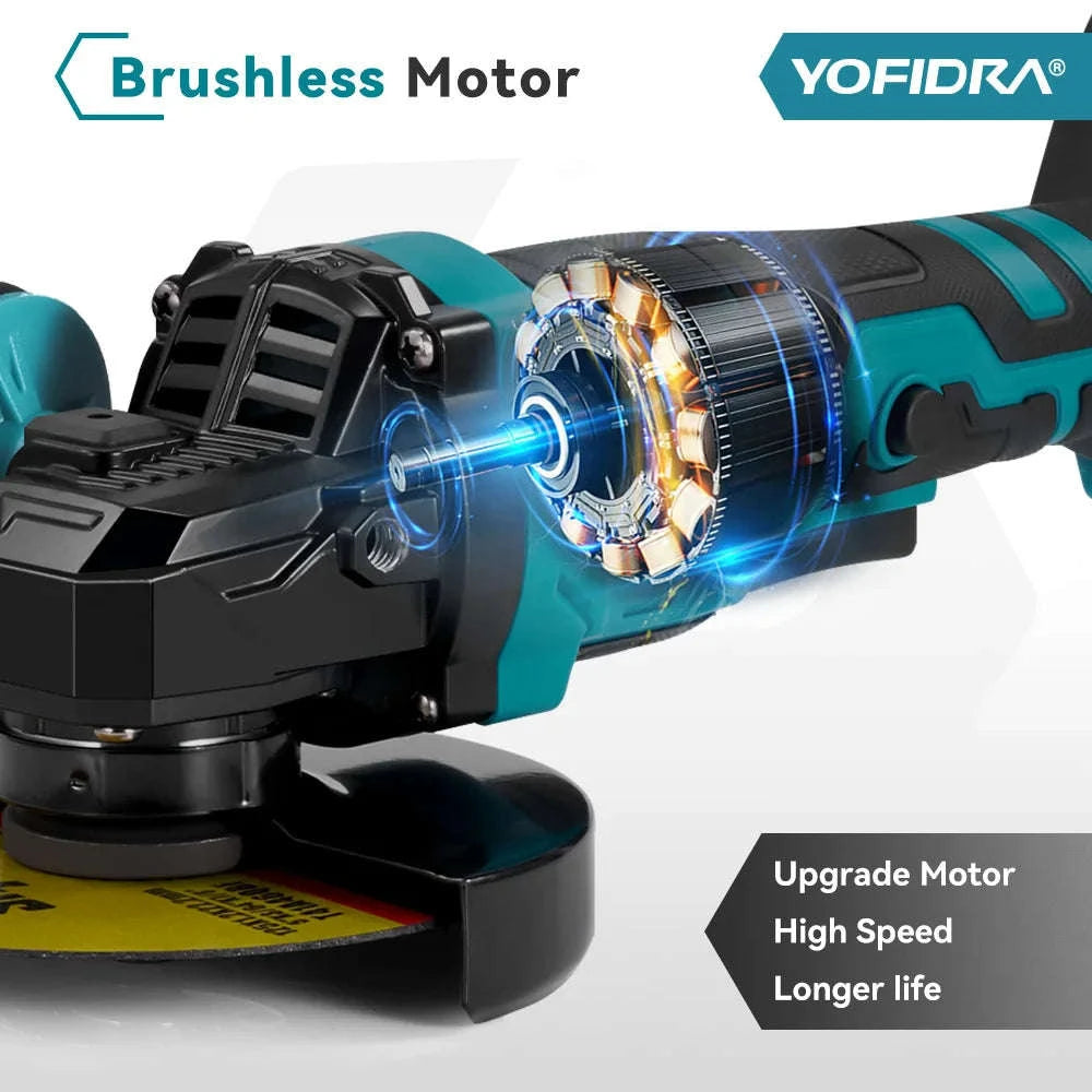 YOFIDRA 125mm Brushless Angle Grinder 2000W Cordless Power Tool-Without Battery / GERMANY / EU