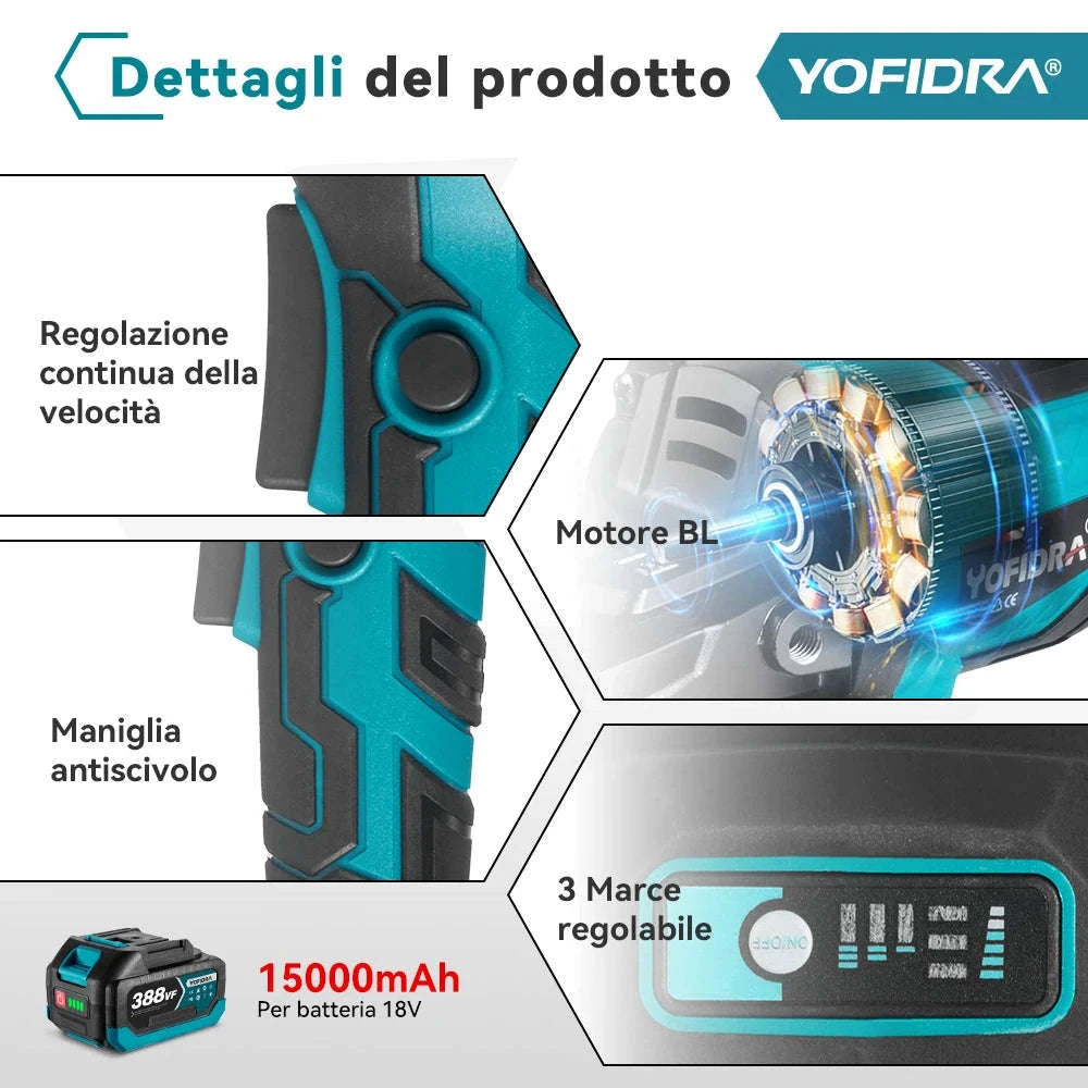 YOFIDRA 125mm Brushless Angle Grinder 2000W Cordless Power Tool-Without Battery / GERMANY / EU
