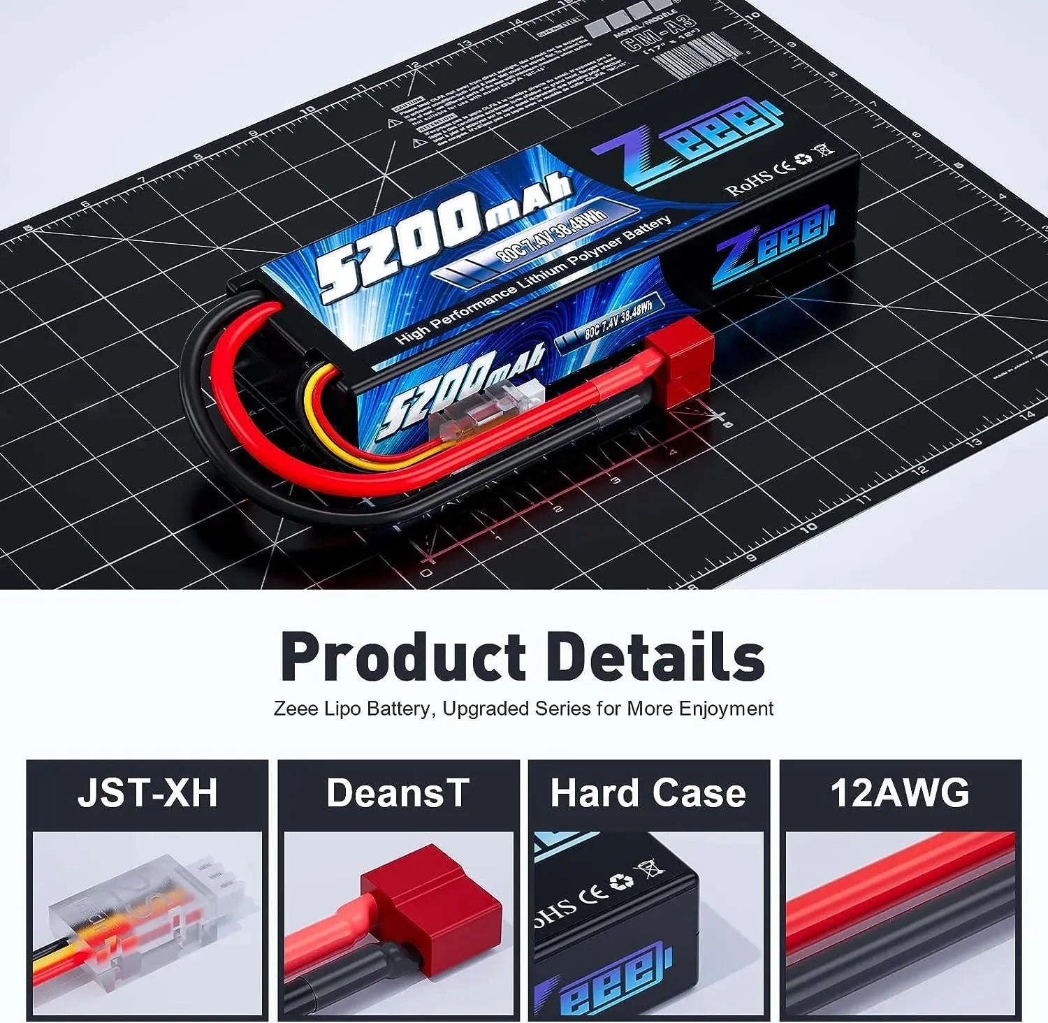 Zeee 2S 5200mAh 80C RC LiPo Battery with Multiple Plug Options-2 pcs T / GERMANY