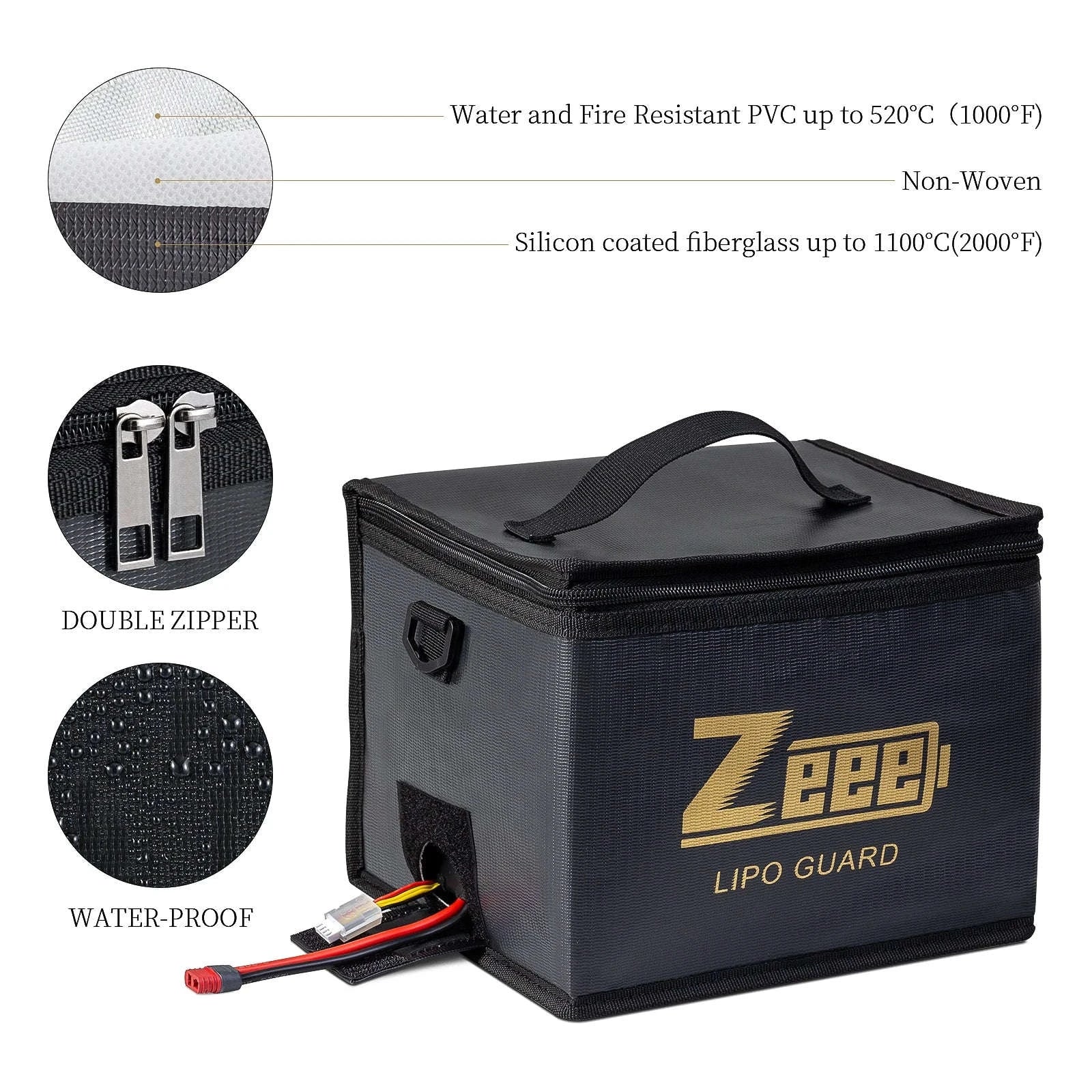Zeee Fireproof LiPo Battery Safety Bag Set-As shown / UNITED KINGDOM