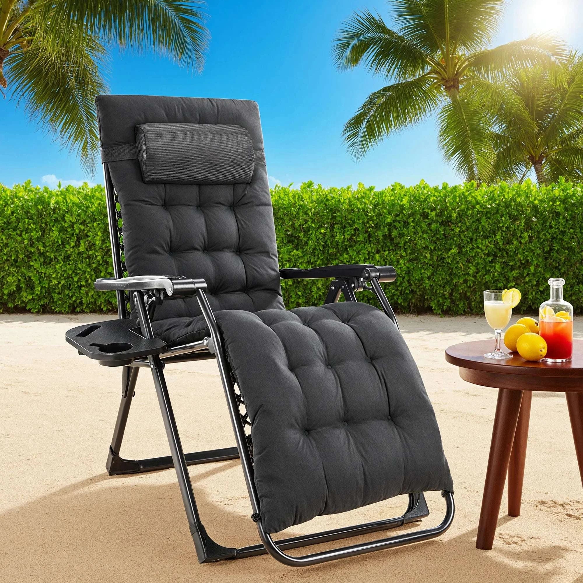 Zero Gravity Recliner Outdoor Lounge Chair with Cup Holder & Cushion-LIGHT GRAY / United States