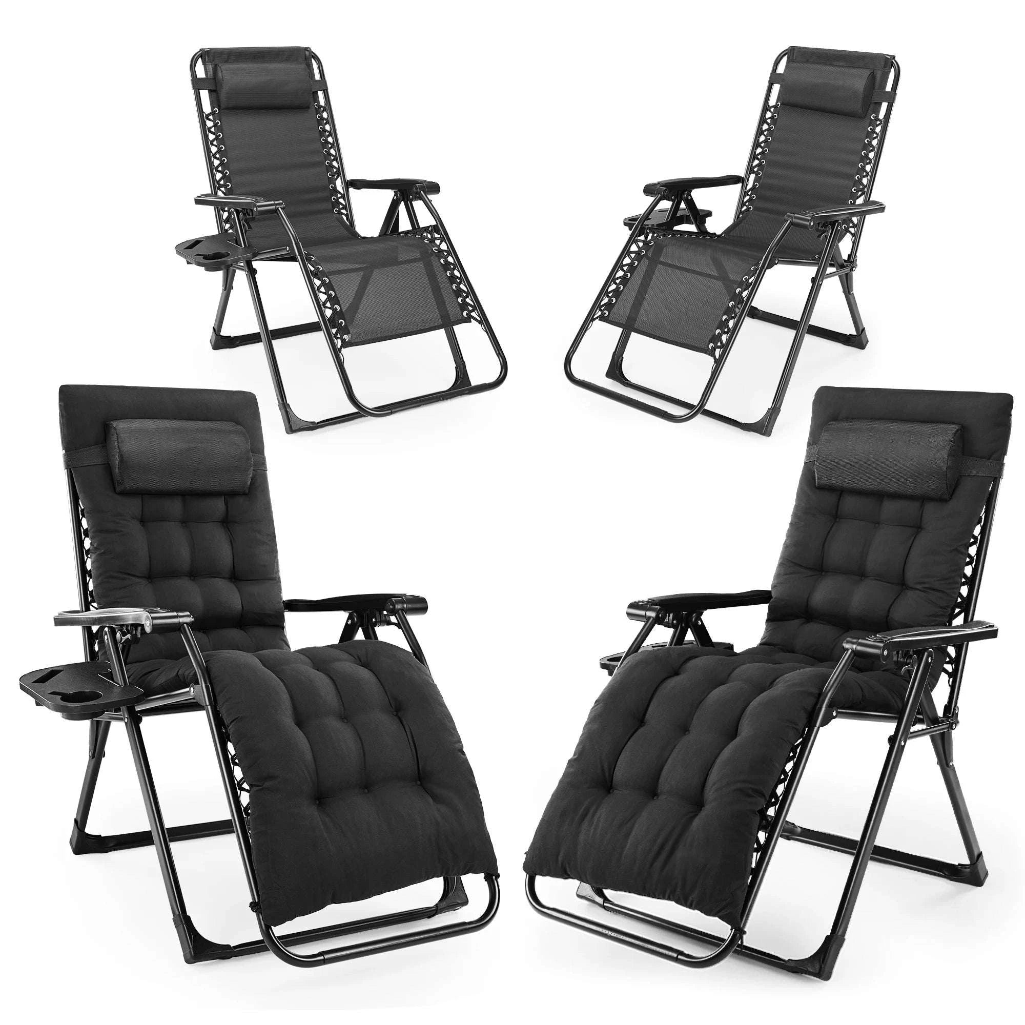 Zero Gravity Recliner Outdoor Lounge Chair with Cup Holder & Cushion-LIGHT GRAY / United States