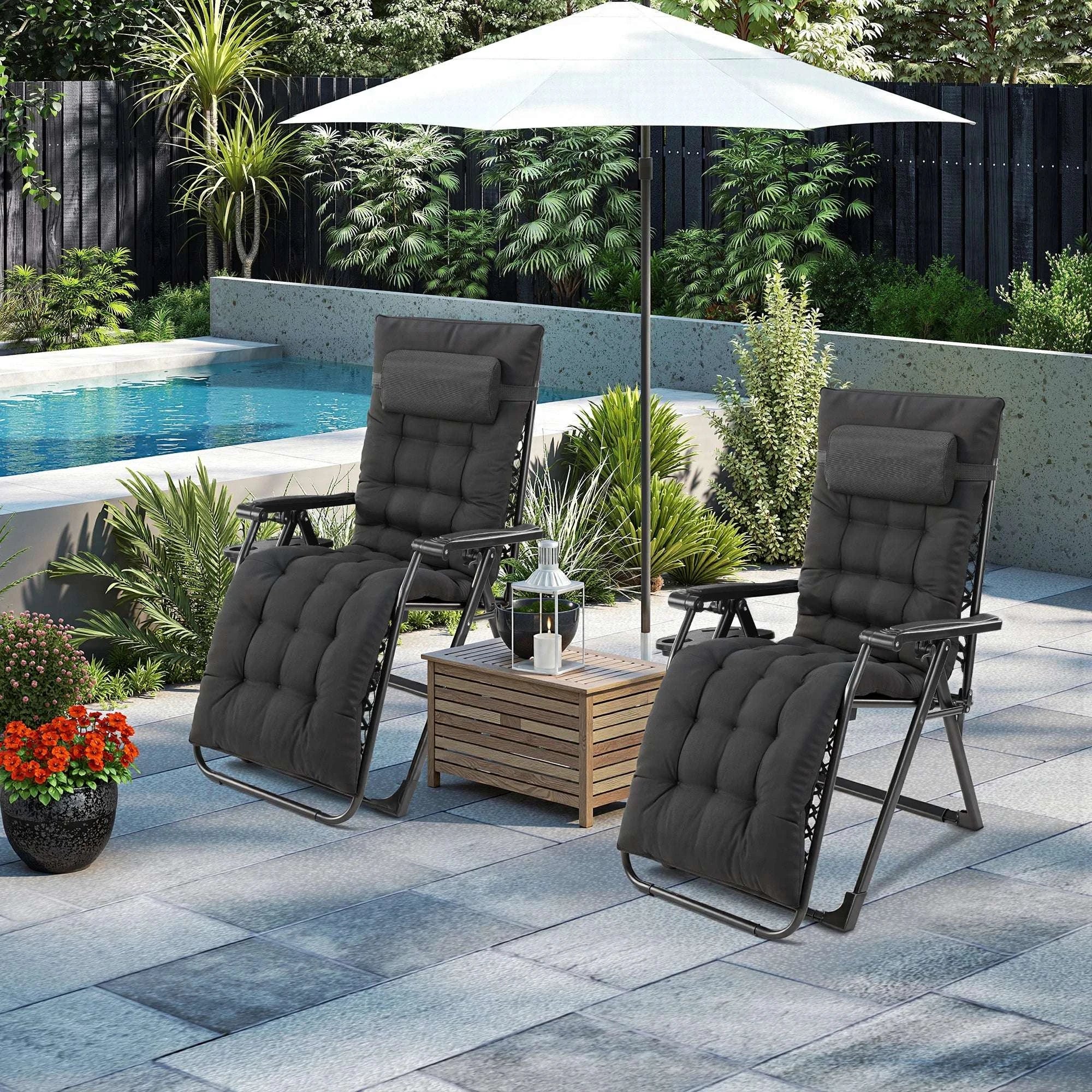 Zero Gravity Recliner Outdoor Lounge Chair with Cup Holder & Cushion-LIGHT GRAY / United States