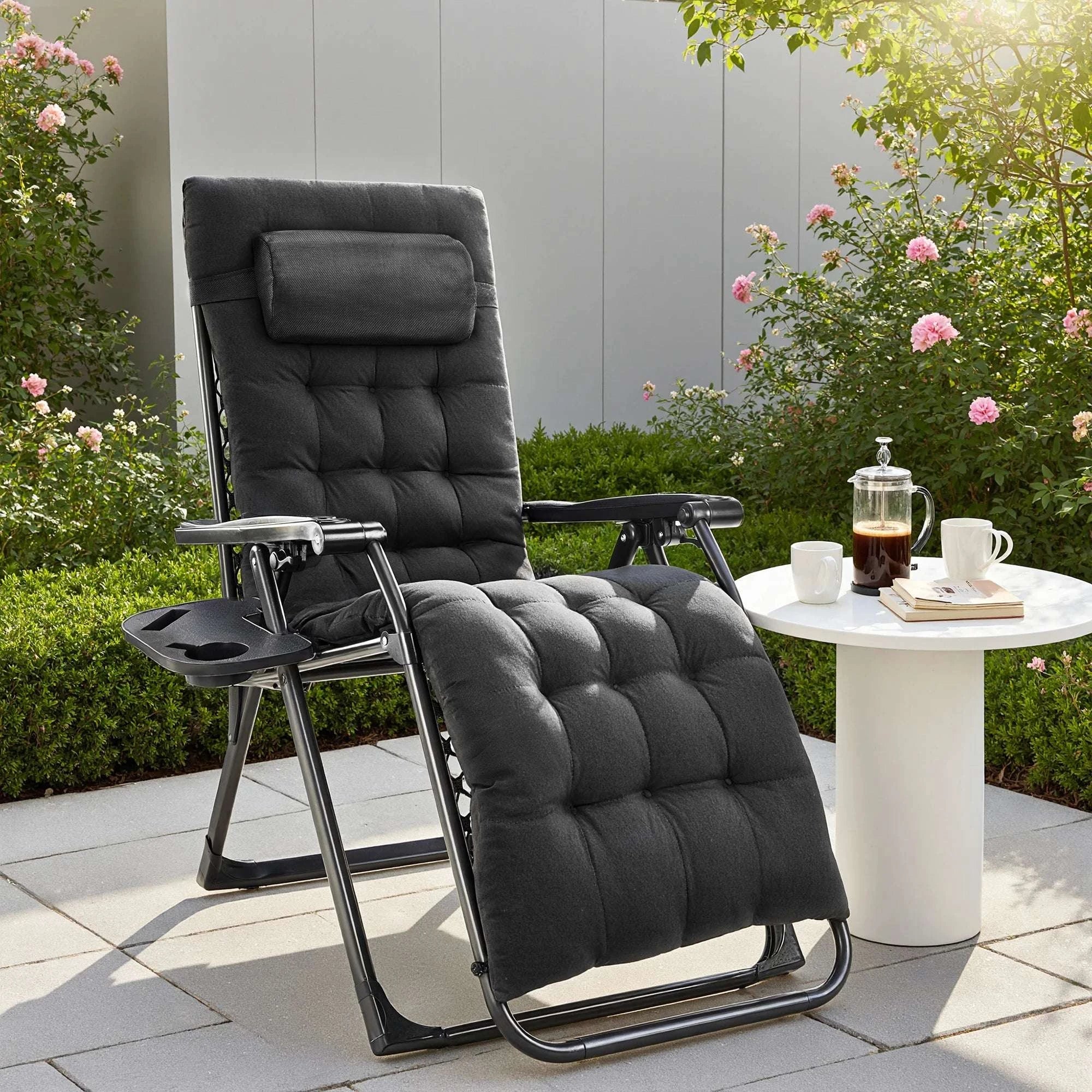 Zero Gravity Recliner Outdoor Lounge Chair with Cup Holder & Cushion-