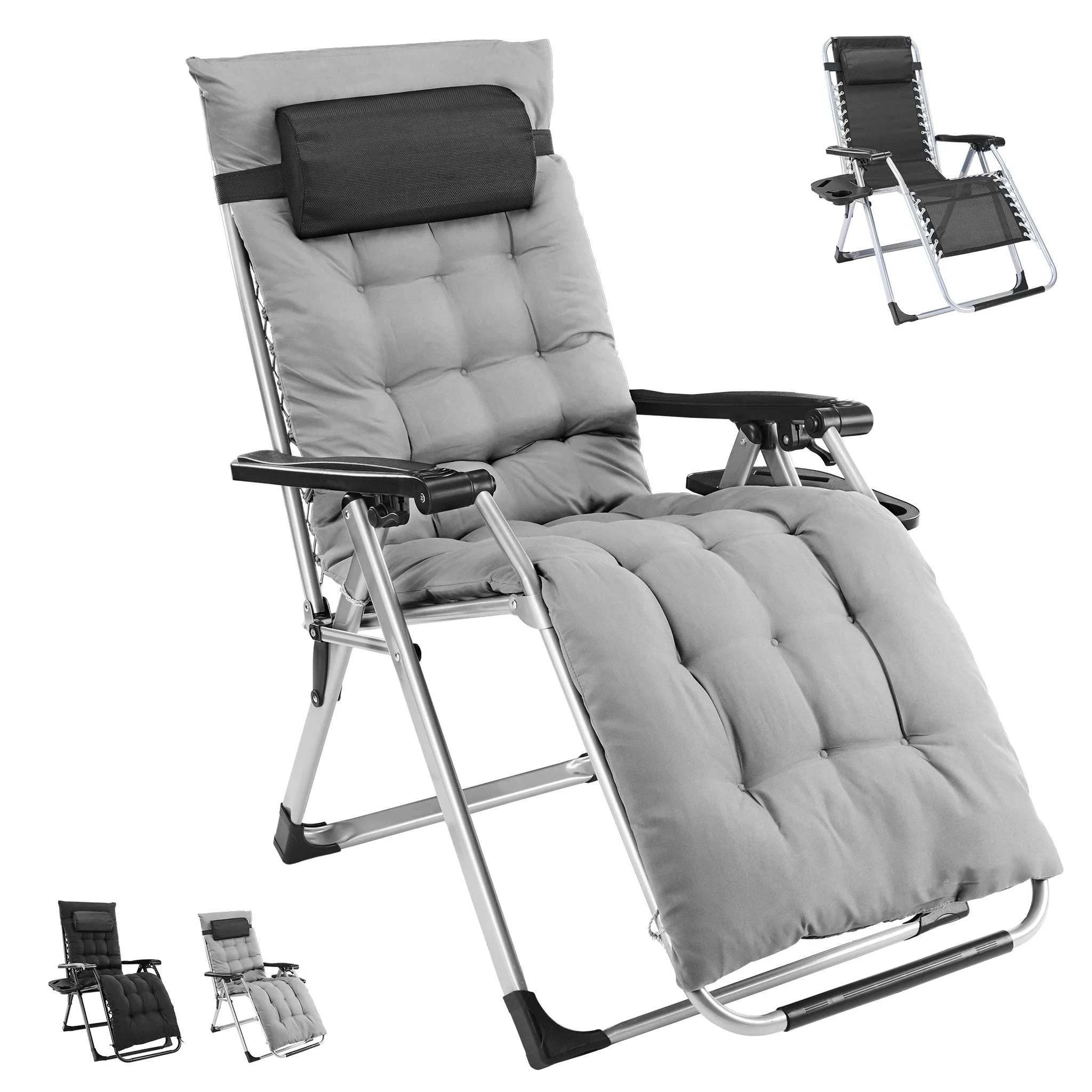 Zero Gravity Reclining Camping Chair with Cushion & Cup Holder-Grey / United States