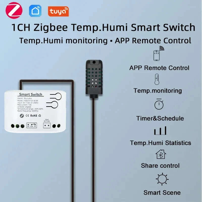 Zigbee Smart Switch with Temperature & Humidity Sensor Control-Input 85-250V / Temperature Switch / Russian Federation
