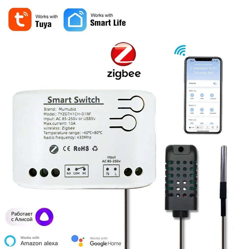 Zigbee Smart Switch with Temperature & Humidity Sensor Control-Input 85-250V / Temperature Switch / Russian Federation