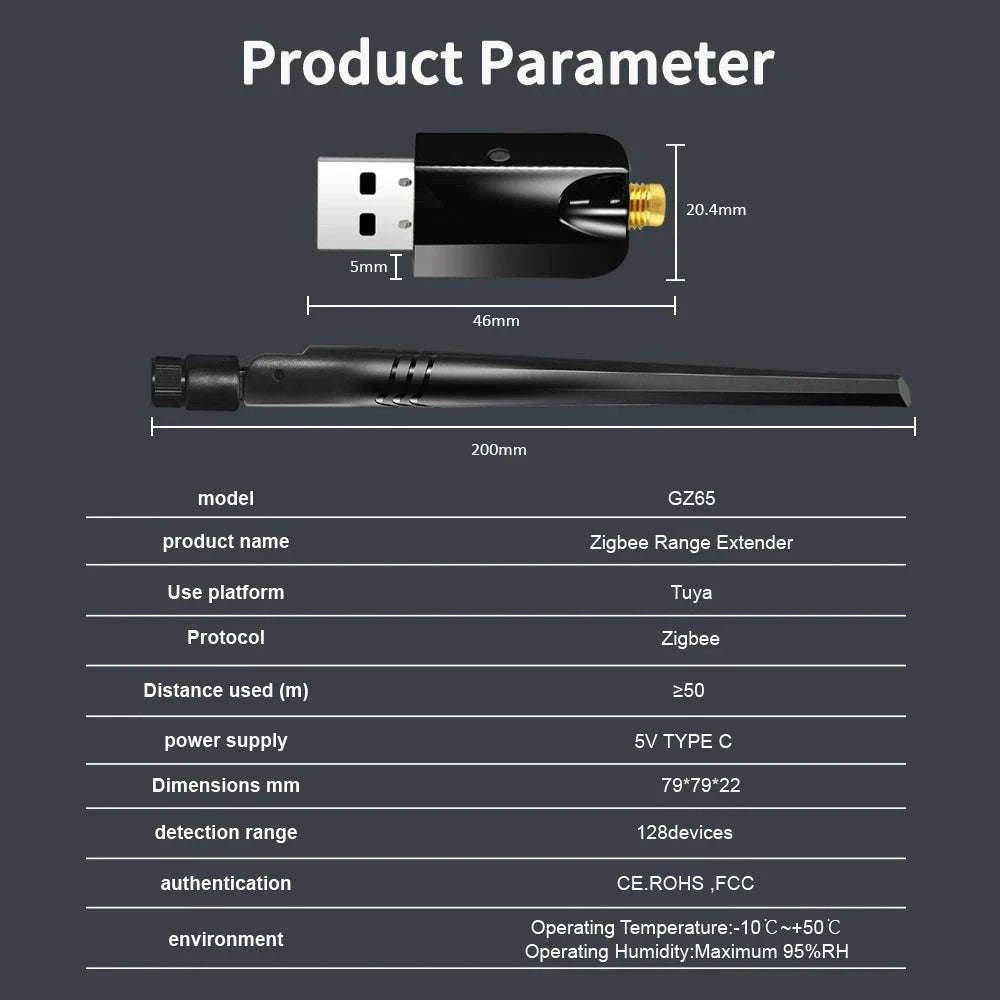 Zigbee USB Range Extender with Detachable Antenna for Smart Home Coverage-Zigbee Extender