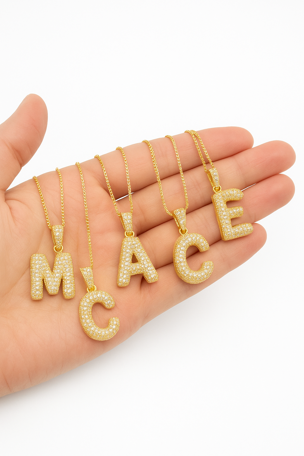 Zircon Letter Pendant Necklace with Adjustable 40 cm Chain
