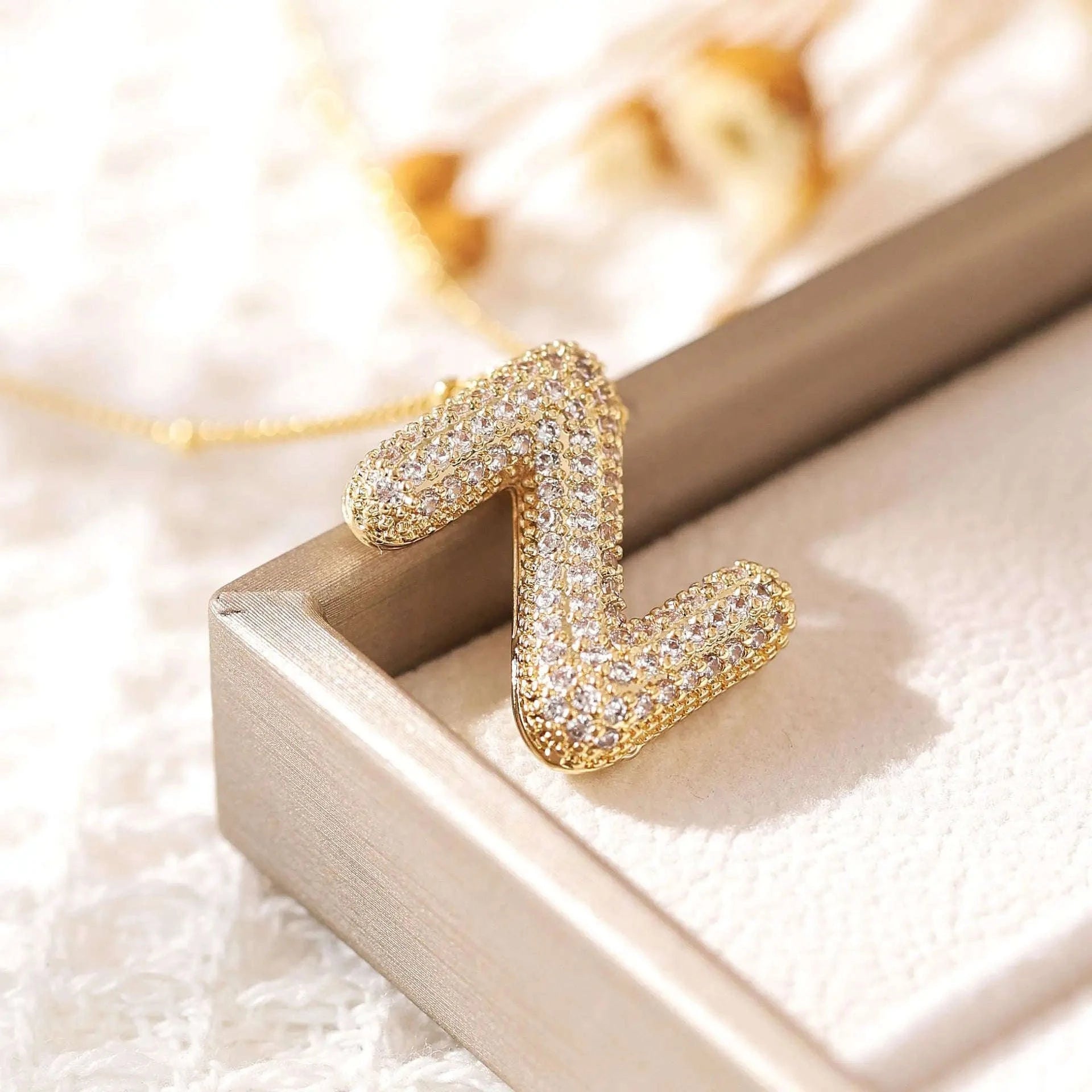 Zircon Letter Pendant Necklace-Y