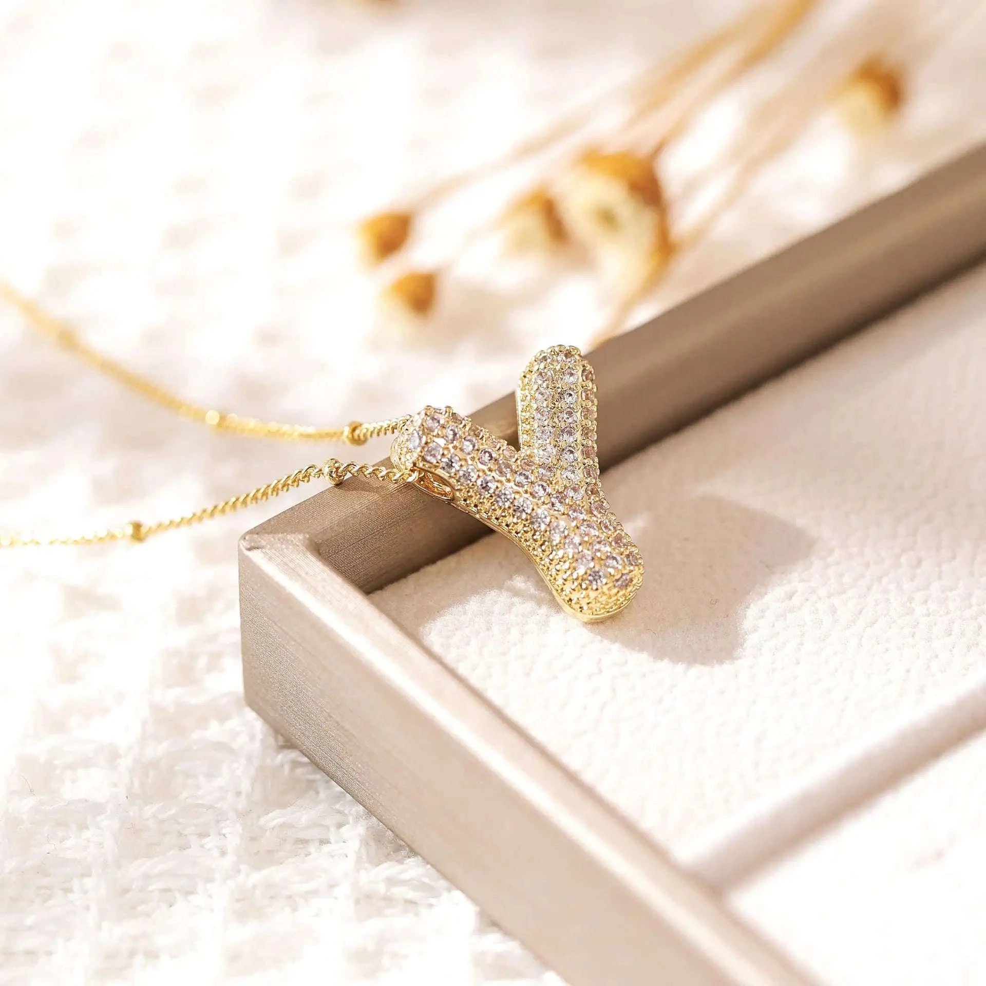 Zircon Letter Pendant Necklace-Y