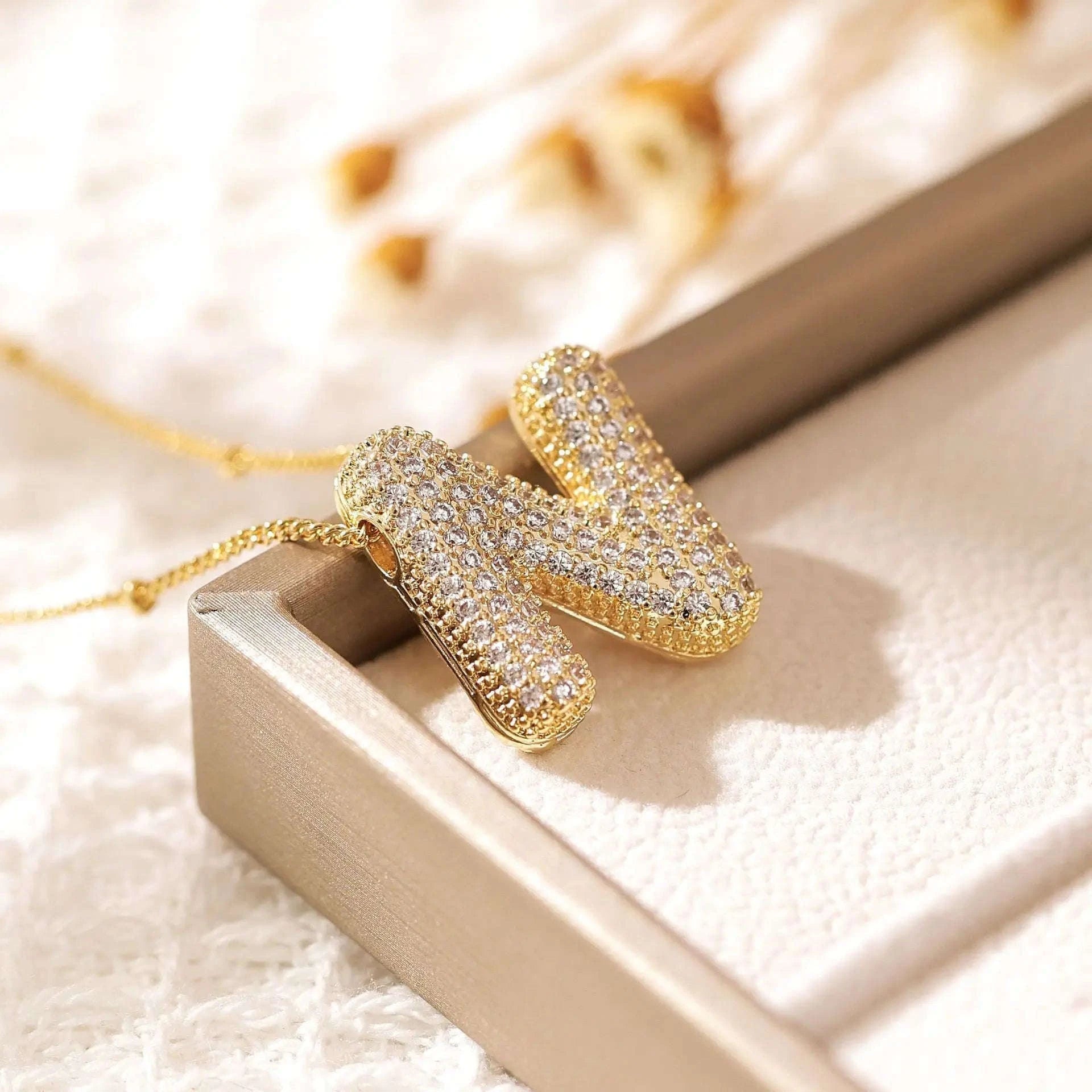 Zircon Letter Pendant Necklace-Y