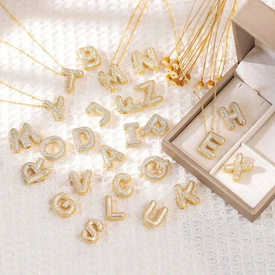 Zircon Letter Pendant Necklace-Y