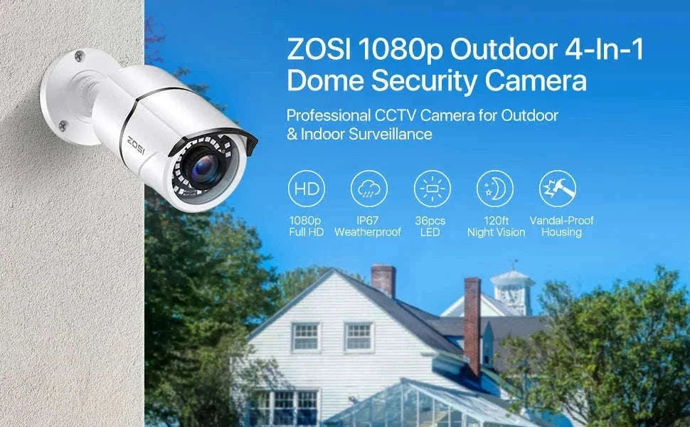 ZOSI 1080P 2MP Wired Bullet CCTV Camera with 120ft Night Vision-Black / Australia